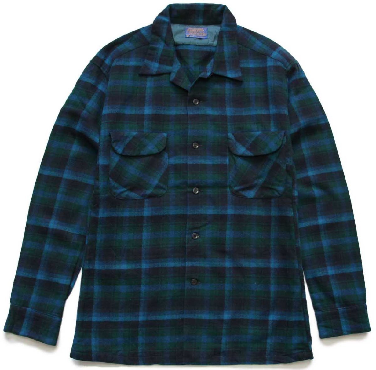 SIZE60s PENDLETON wool shirt オンブレ ウールシャツ 青 黒 - トップス