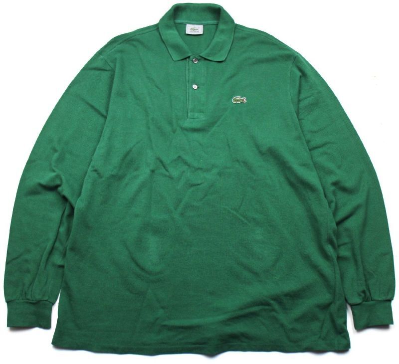 80s LACOSTEラコステ ワンポイント コットン 鹿の子 長袖ポロシャツ 緑 