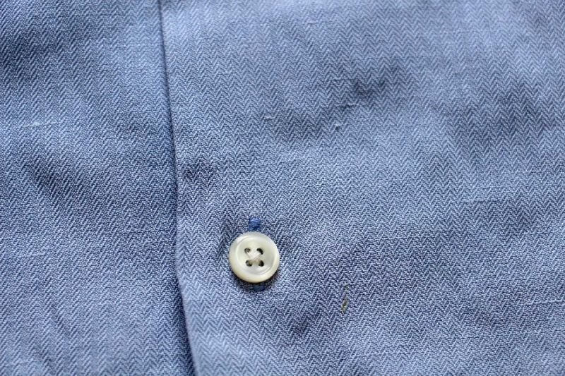90s ポロ ラルフローレン CALDWELL 織り柄 半袖 シルク×リネン オープンカラーシャツ サックス XL