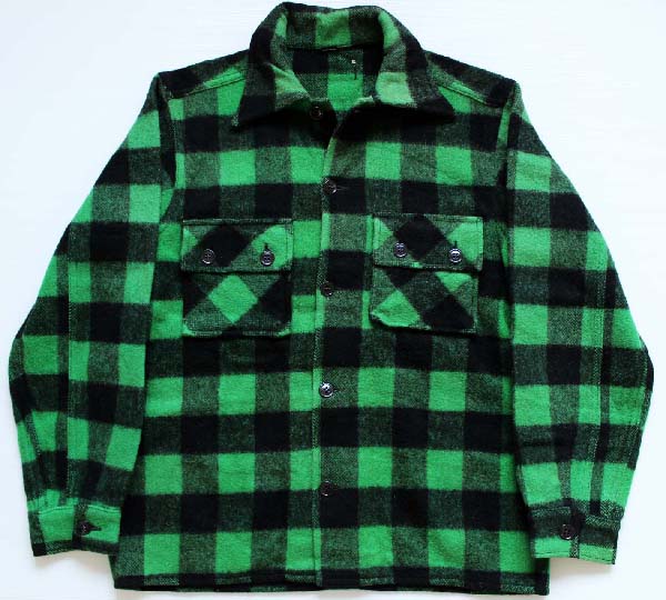 60s UNKNOWN バッファローチェック ウール シャツジャケット 緑×黒 ...
