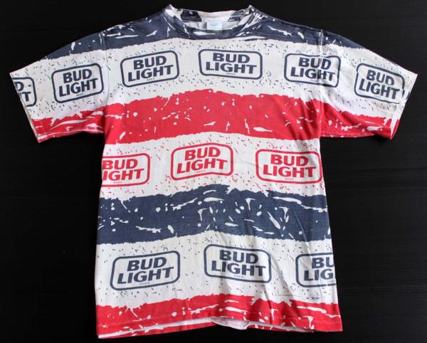 90s USA製 BUD LIGHTバドライト オールオーバープリント コットンT