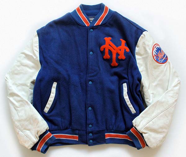 90s NY Mets ニューヨーク メッツ パッチ付き メルトン ウール 袖革