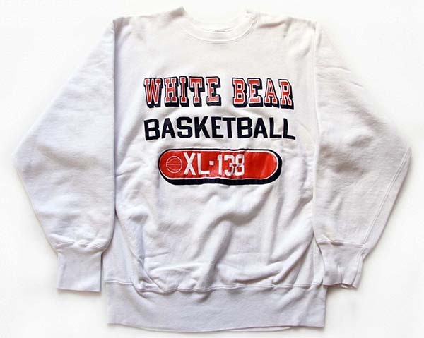 90s USA製 Championチャンピオン WHITE BEAR BASKETBALL 三段中抜き