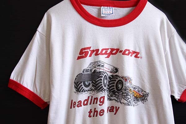 80s USA製 Snap-onスナップオン leading the way リンガーTシャツ 白