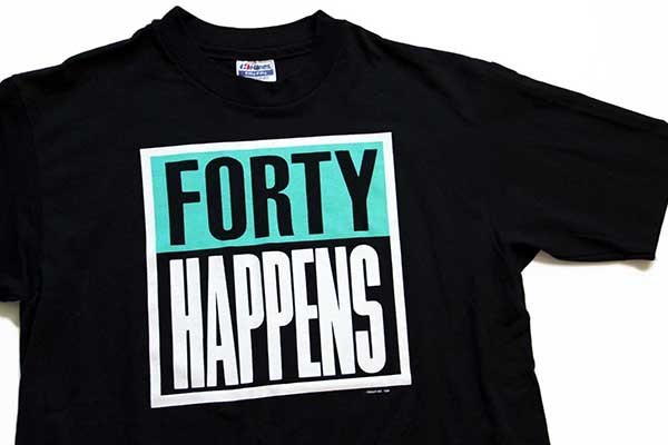 デッドストック☆80s USA製 Hanes FORTY HAPPENS ロゴ Tシャツ 黒 L ...